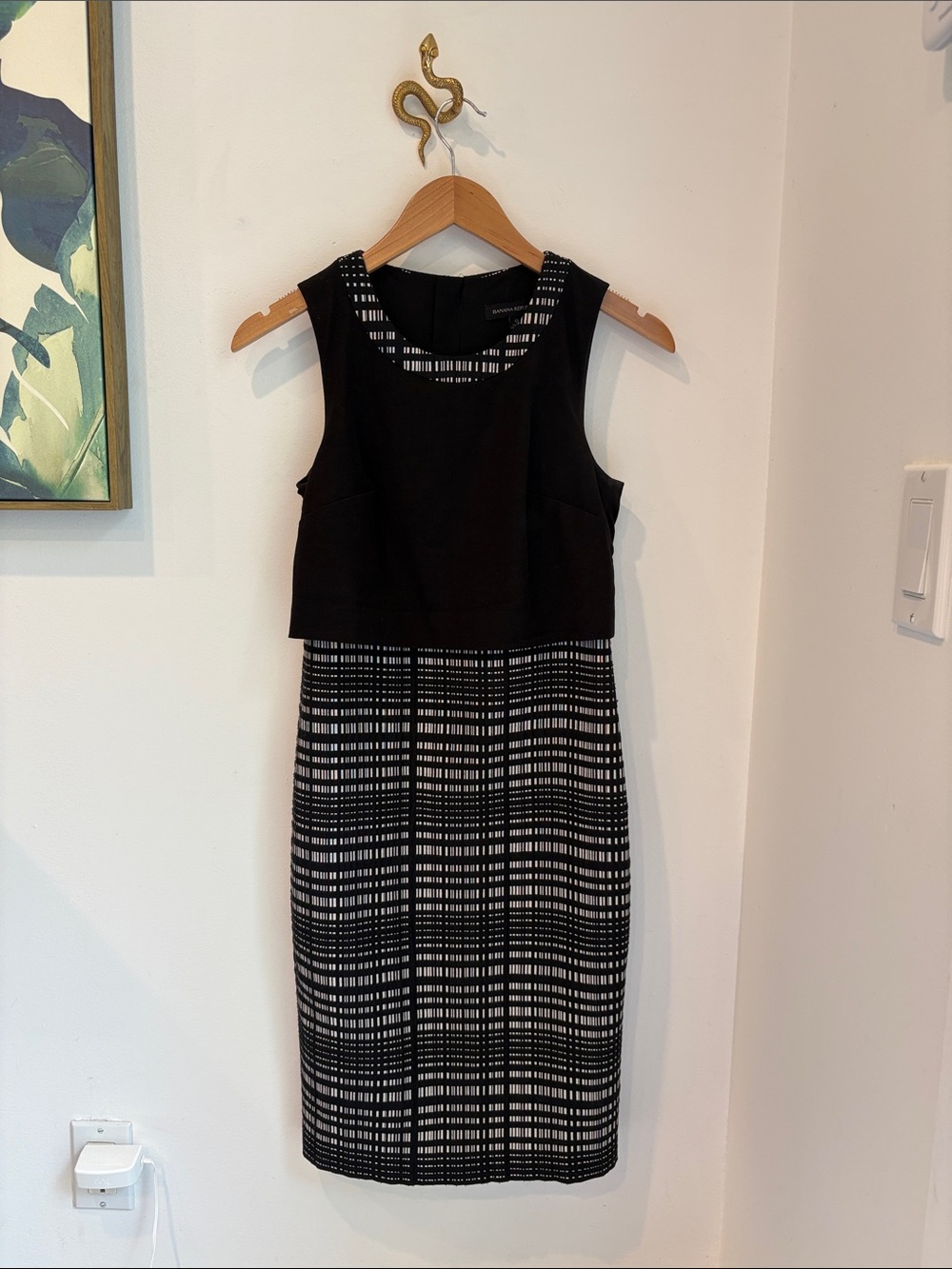 Banana Republic Black & White Sleeveless Midi-Length Dash Plaid Pencil Dress